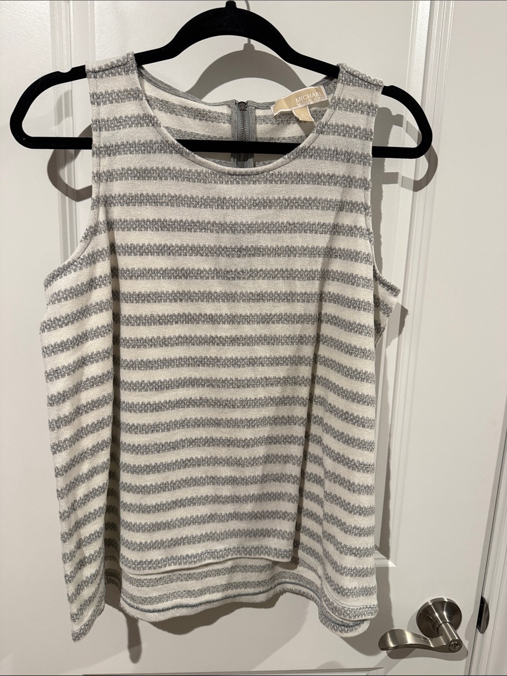 Michael Kors White and Gray Striped Sleeveless Knit Tank